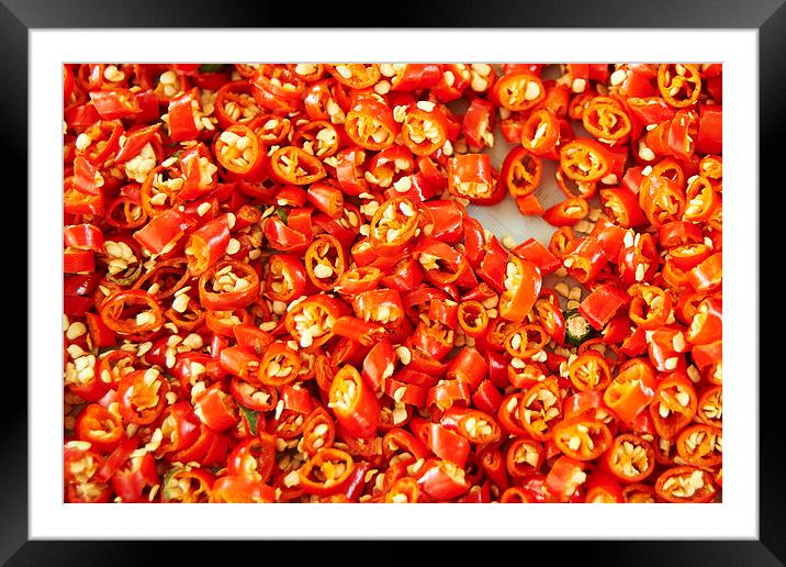 Chopped hot chili peppers Framed Mounted Print by richard pereira