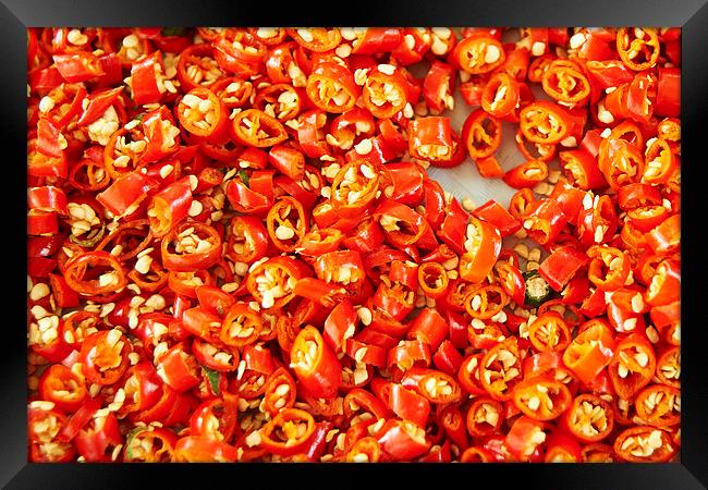 Chopped hot chili peppers Framed Print by richard pereira