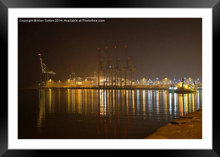 Docks by night Framed Mounted Print by Alan Sutton