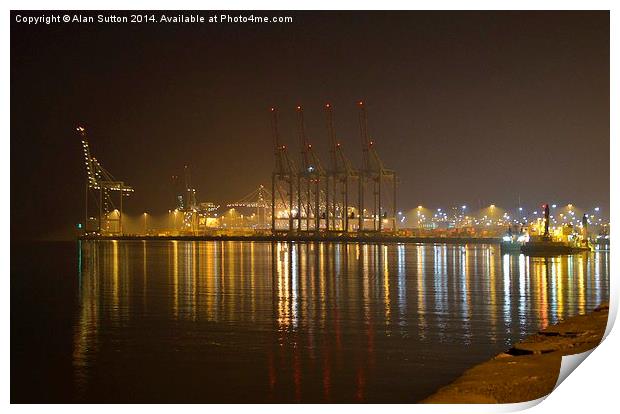 Docks by night Print by Alan Sutton