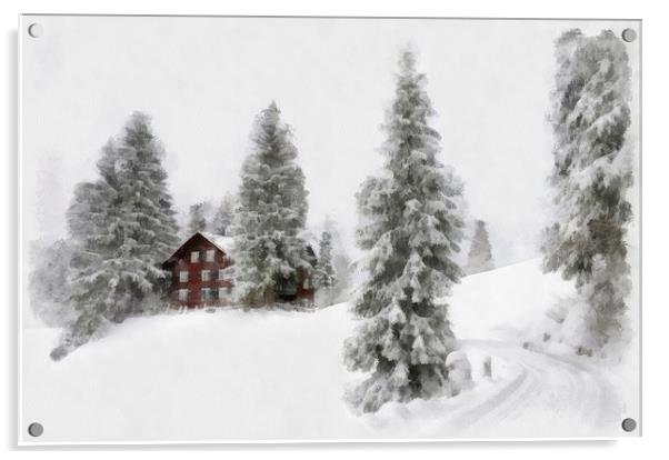 Winter landscape aquarell painting Acrylic by Matthias Hauser