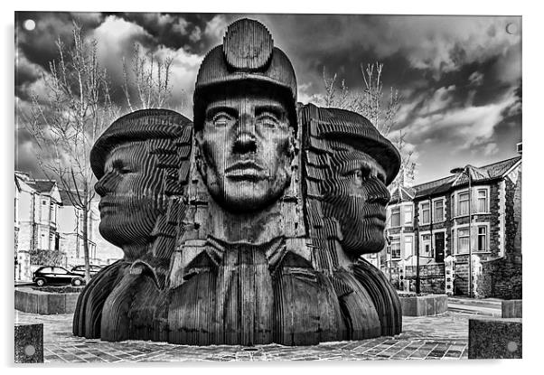 Bargoed Miners 2 Mono Acrylic by Steve Purnell