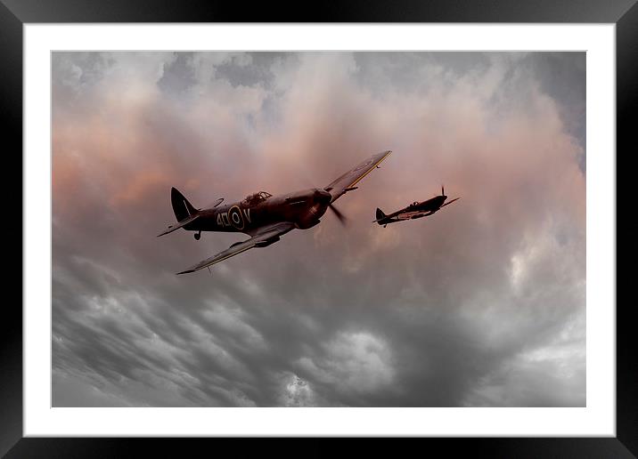 Spitfires Nightfall Framed Mounted Print by J Biggadike