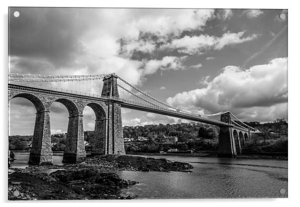 Menai Bridge Black and White Acrylic by P H