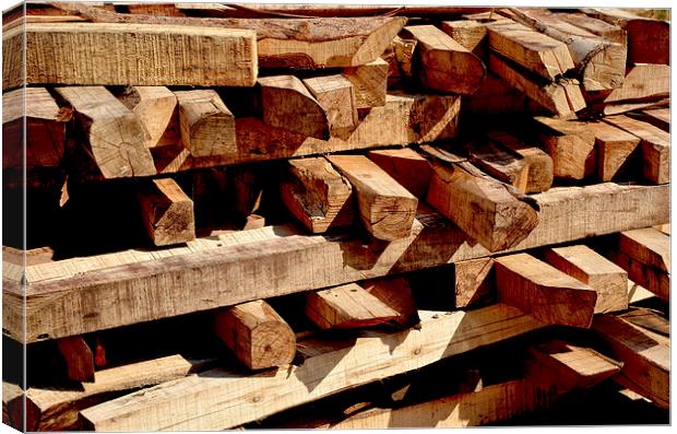 Scrap timber stacked up Canvas Print by Frank Irwin