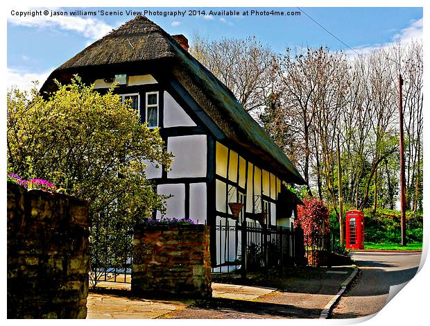 English Cottage & Red Telephone Box Print by Jason Williams