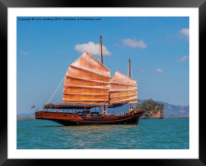Chinese style junk in the Andaman Sea Framed Mounted Print by colin chalkley