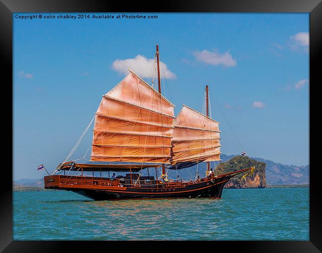 Chinese style junk in the Andaman Sea Framed Print by colin chalkley