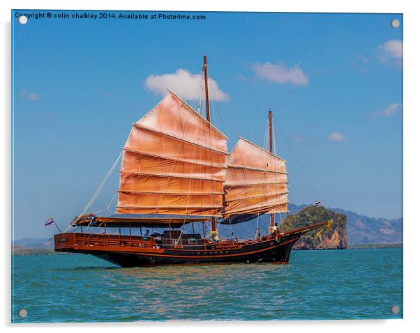 Chinese style junk in the Andaman Sea Acrylic by colin chalkley