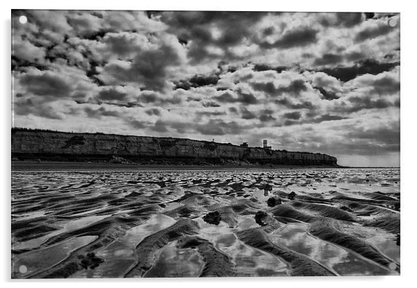 Hunstanton Cliffs in Black and White Acrylic by Mark Bunning