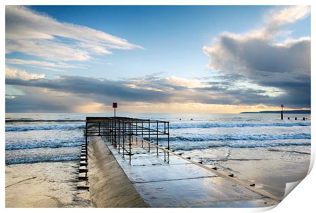 Surf at Boscombe Beach Print by Helen Hotson