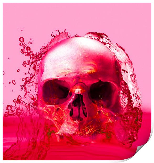 Red Skull in Water Print by Matthew Lacey