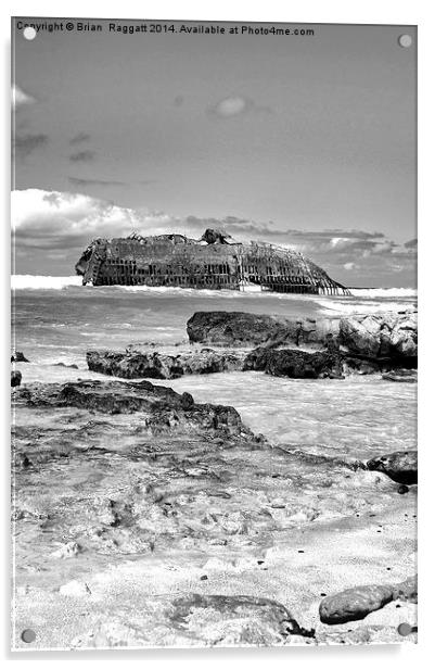 Santa Maria Wreck Cape Verde  BW Acrylic by Brian  Raggatt