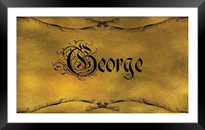 The Name George In Old Word Calligraphy Framed Mounted Print by George Cuda