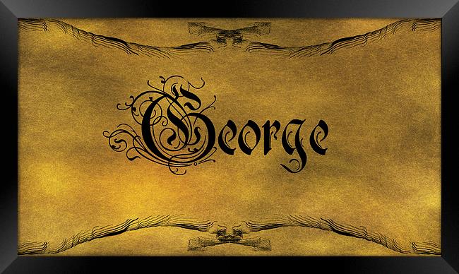 The Name George In Old Word Calligraphy Framed Print by George Cuda