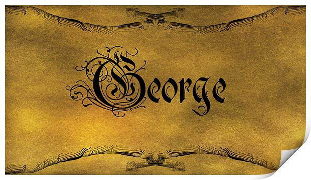 The Name George In Old Word Calligraphy Print by George Cuda