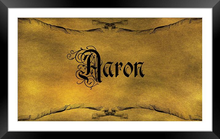 The Name Aaron In Old Word Calligraphy Framed Mounted Print by George Cuda