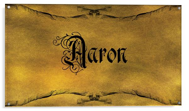The Name Aaron In Old Word Calligraphy Acrylic by George Cuda