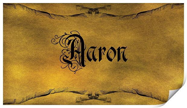 The Name Aaron In Old Word Calligraphy Print by George Cuda