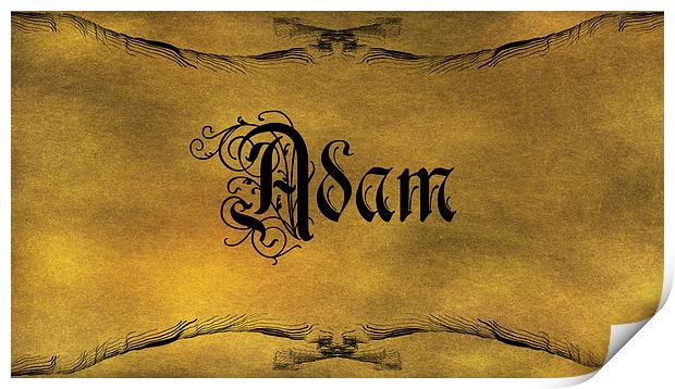 The Name Adam In Old Word Calligraphy Print by George Cuda