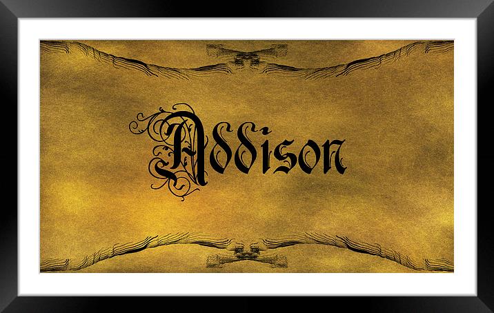 The Name Addison In Old Word Calligraphy Framed Mounted Print by George Cuda