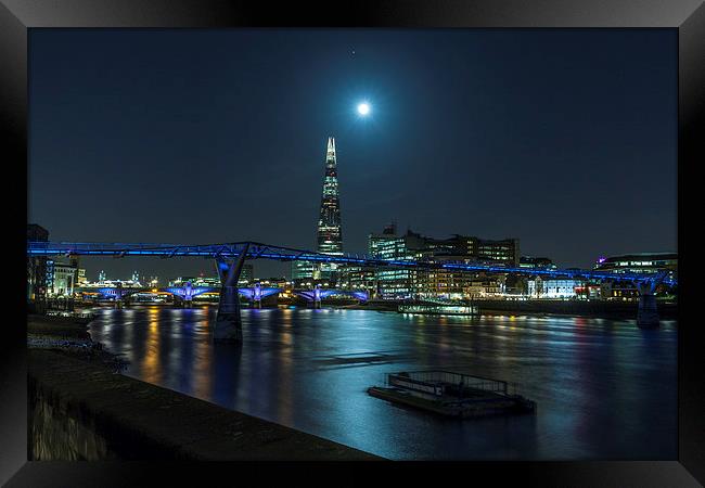 Moon & Mars Over The Shard Framed Print by Philip Pound