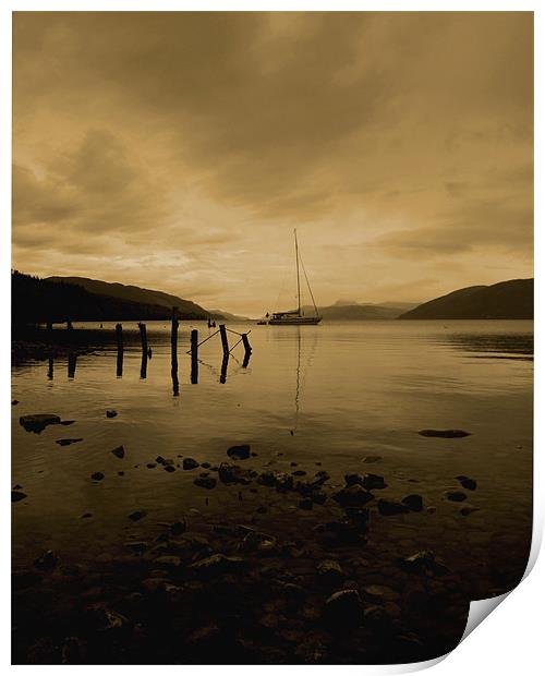 boat on loch ness at night Print by john maclean