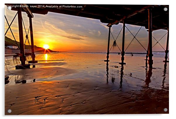 Saltburn Pier Sunset Acrylic by keith sayer