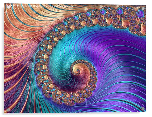Fractal spirals purple and gold Acrylic by Steve Hughes