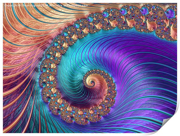 Fractal spirals purple and gold Print by Steve Hughes