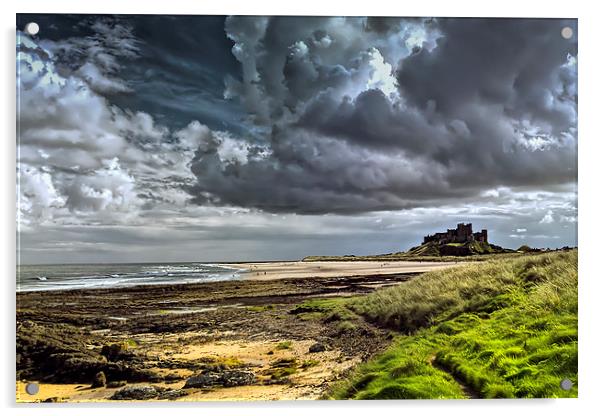 Dramatic skys over Bamburgh Castle and beach Acrylic by Kevin Tate