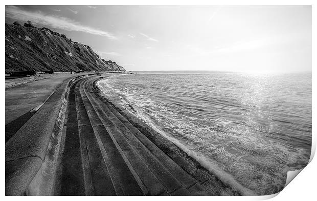 shoreline curve mono Print by Ian Johnston  LRPS