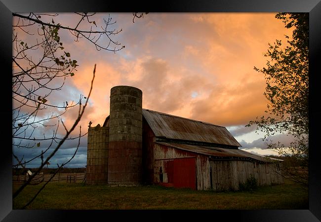 Winter Barn Sunset Framed Print by Ian Pettman