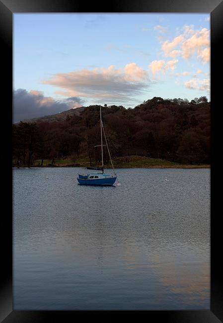 Red clouds blue yacht Framed Print by Steven Plowman