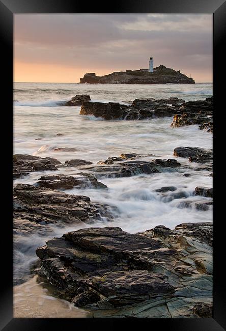 Godrevy lighthouse, Cornwall Framed Print by David Stephens