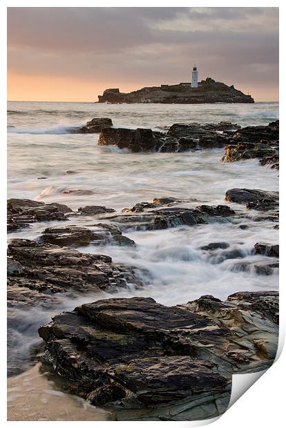 Godrevy lighthouse, Cornwall Print by David Stephens