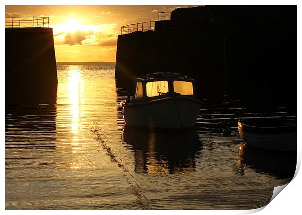 Rising Sun at Mousehole Cornwall Print by Dave Bell