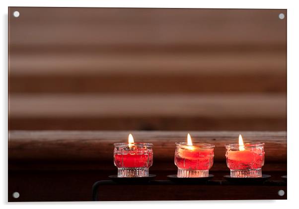Three prayer candles in church Acrylic by Matthias Hauser