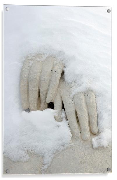 Snow covered hands of a statue Acrylic by Matthias Hauser