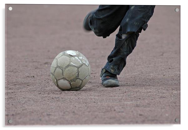 Boy is kicking a football Acrylic by Matthias Hauser