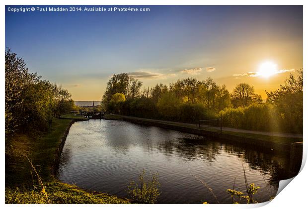 Canalside sunset Print by Paul Madden