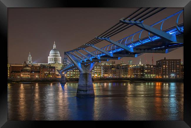 Millenium Bridge by Night Framed Print by Barry Maytum