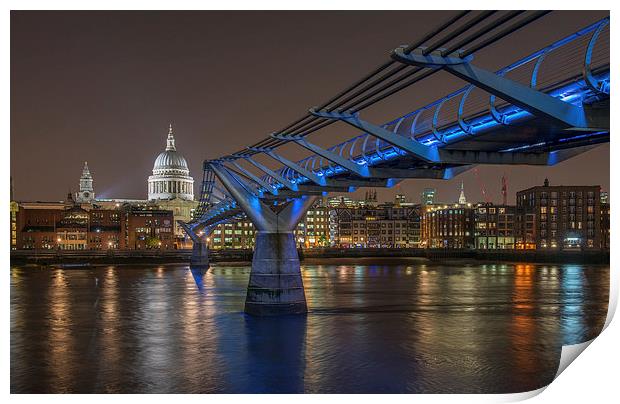 Millenium Bridge by Night Print by Barry Maytum