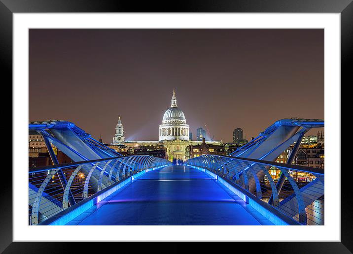 Millenium bridge by Night Framed Mounted Print by Barry Maytum