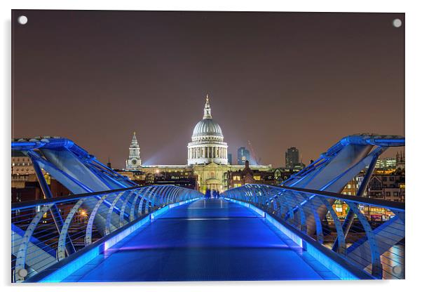 Millenium bridge by Night Acrylic by Barry Maytum