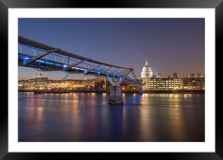 Millenium Bridge by Night Framed Mounted Print by Barry Maytum