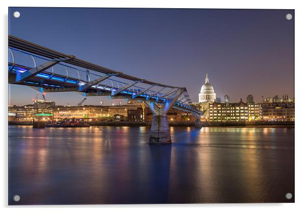 Millenium Bridge by Night Acrylic by Barry Maytum