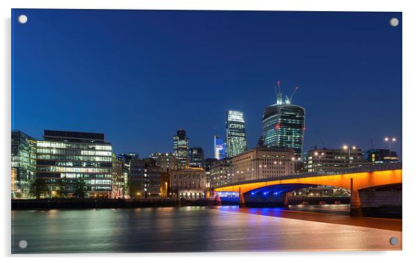 London Bridge by Night Acrylic by Barry Maytum