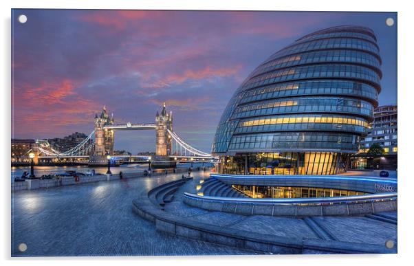 City Hall & Tower Bridge Acrylic by Barry Maytum