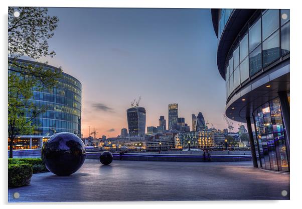 London City at Dusk Acrylic by Barry Maytum